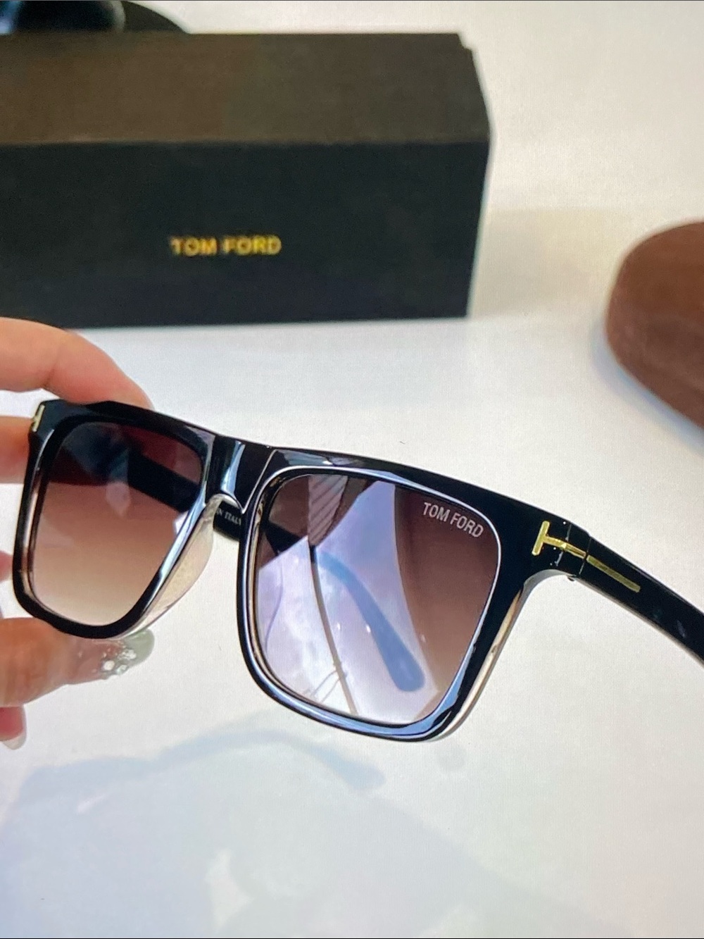 Tom Ford Black Frame Sunglasses with Brown Gradient Lenses